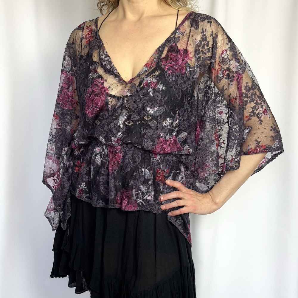 Free People “Chrissy” Floral Lace Kaftan Top - Medium